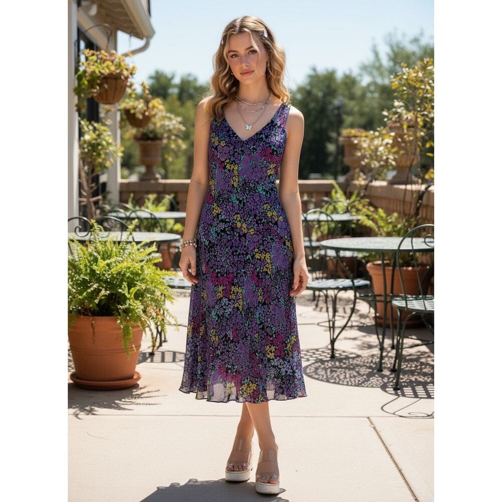 Y2K Era Jones New York 100% Silk Floral Dress – Size 12, Fully Lined